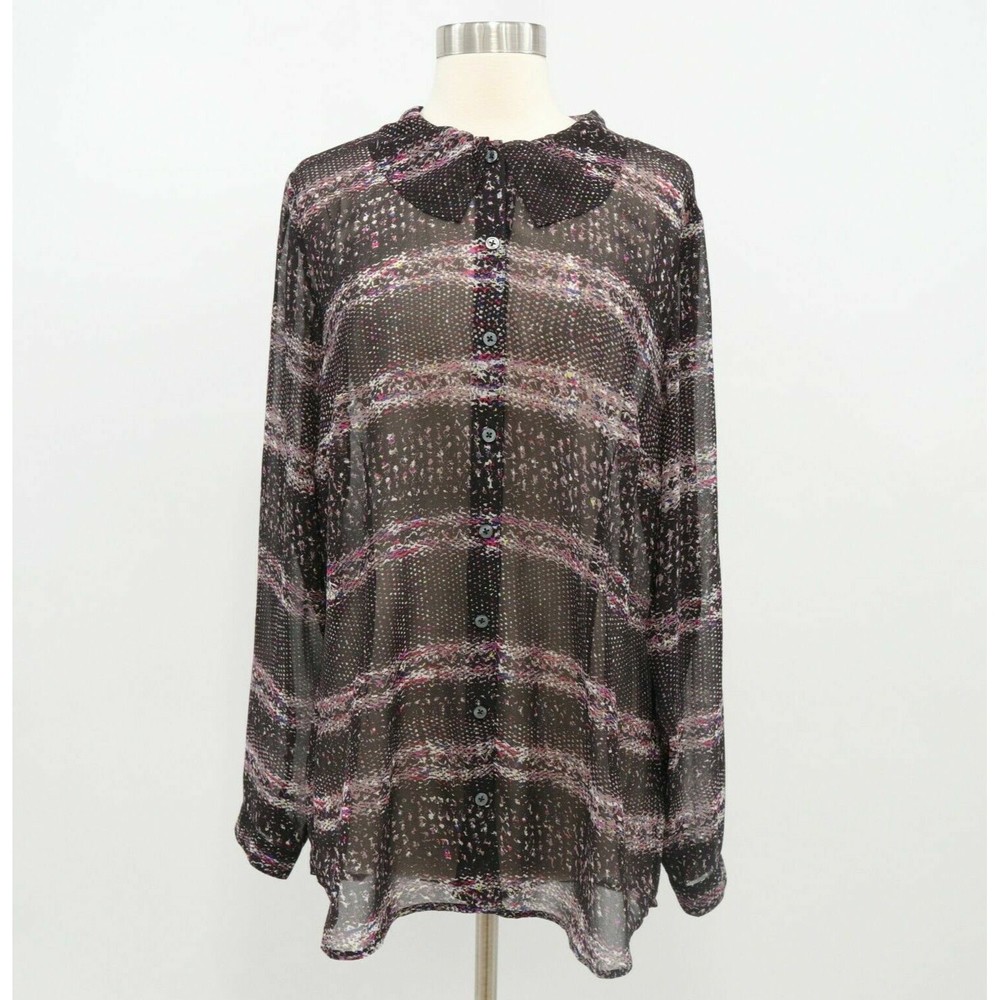 CAbi Blouse Top Womens L Large Paris Black White Pink Sheer #3249